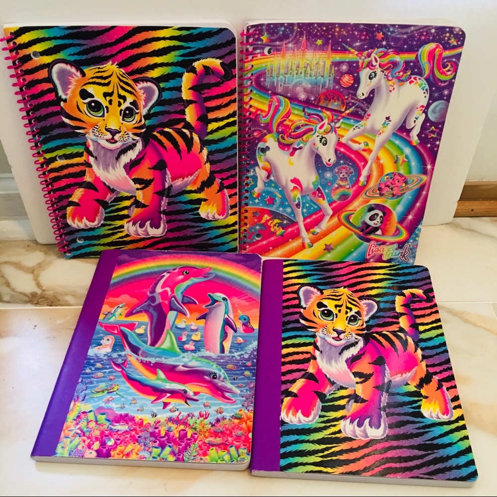 4X Lisa Frank Spiral Notebook and Composition Notebook Unicorn Dolphin Tiger